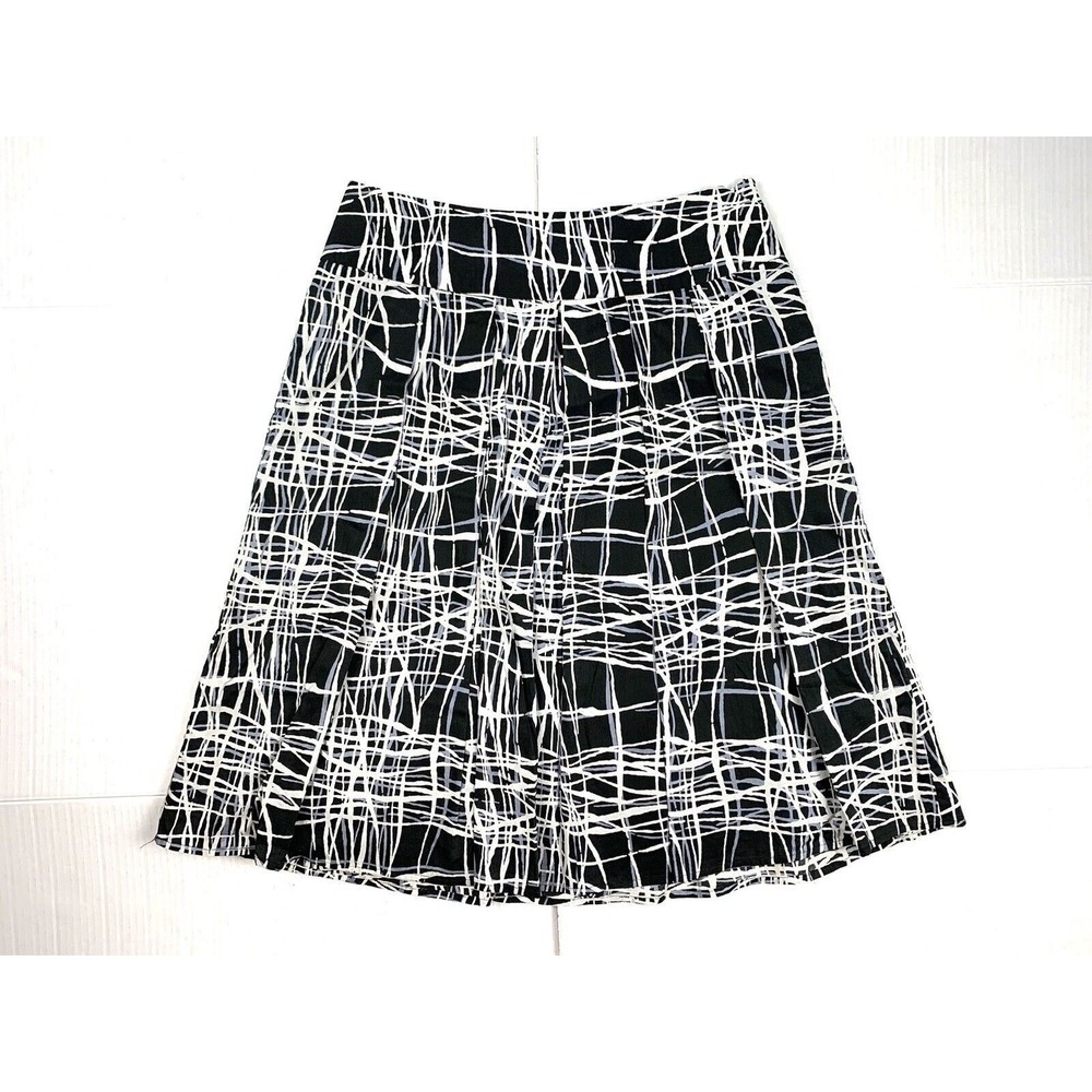 Rafaella Women's Skirt SZ 10 Pleated Flare Flowy Lined Black White Gray Cotton